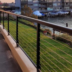 Black cable railing system on a waterfront-style property in Kirkland WA